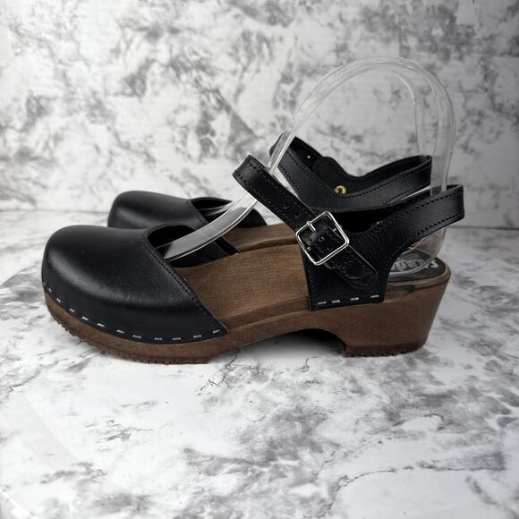 Sandgren Sweden Saragasso Classic Clog Size 39 US 8 Black Leather Slingback - Picture 3 of 10